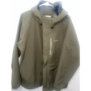 Lands’ End Men’s Waterproof Rain Jacket L Shell Hooded Windbreaker Green